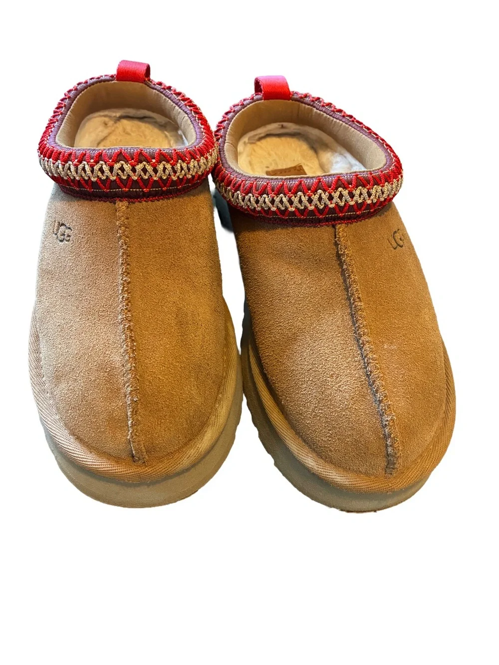 UGG Kids Tazz Platform Slippers Chestnut Suede Wool Lined Size 13K